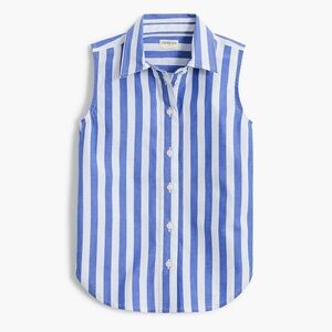 J. Crew Factory Crewcuts Girls' Sleeveless Blue Stripe Button Front Shirt sz 6-7